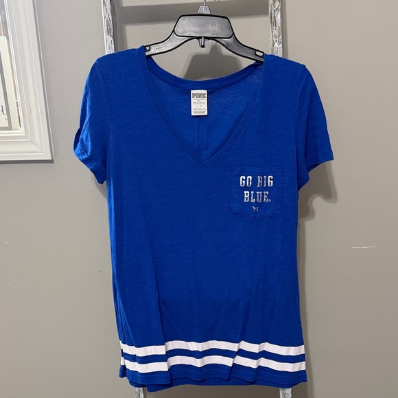 PINK Victoria's Secret Tops - PINK Victoria's Secret Royal Blue V-Neck Tee with Pocket Text